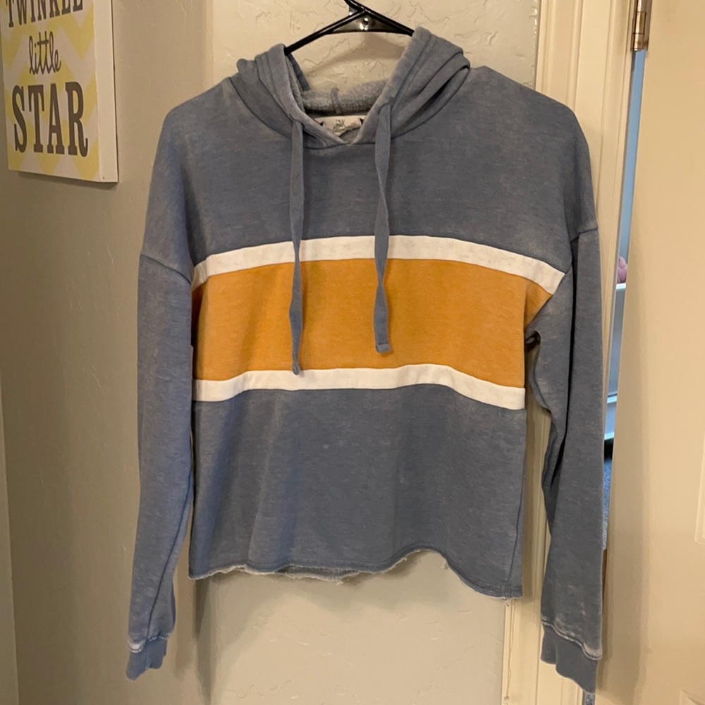 Blue and mustard crop hoodie